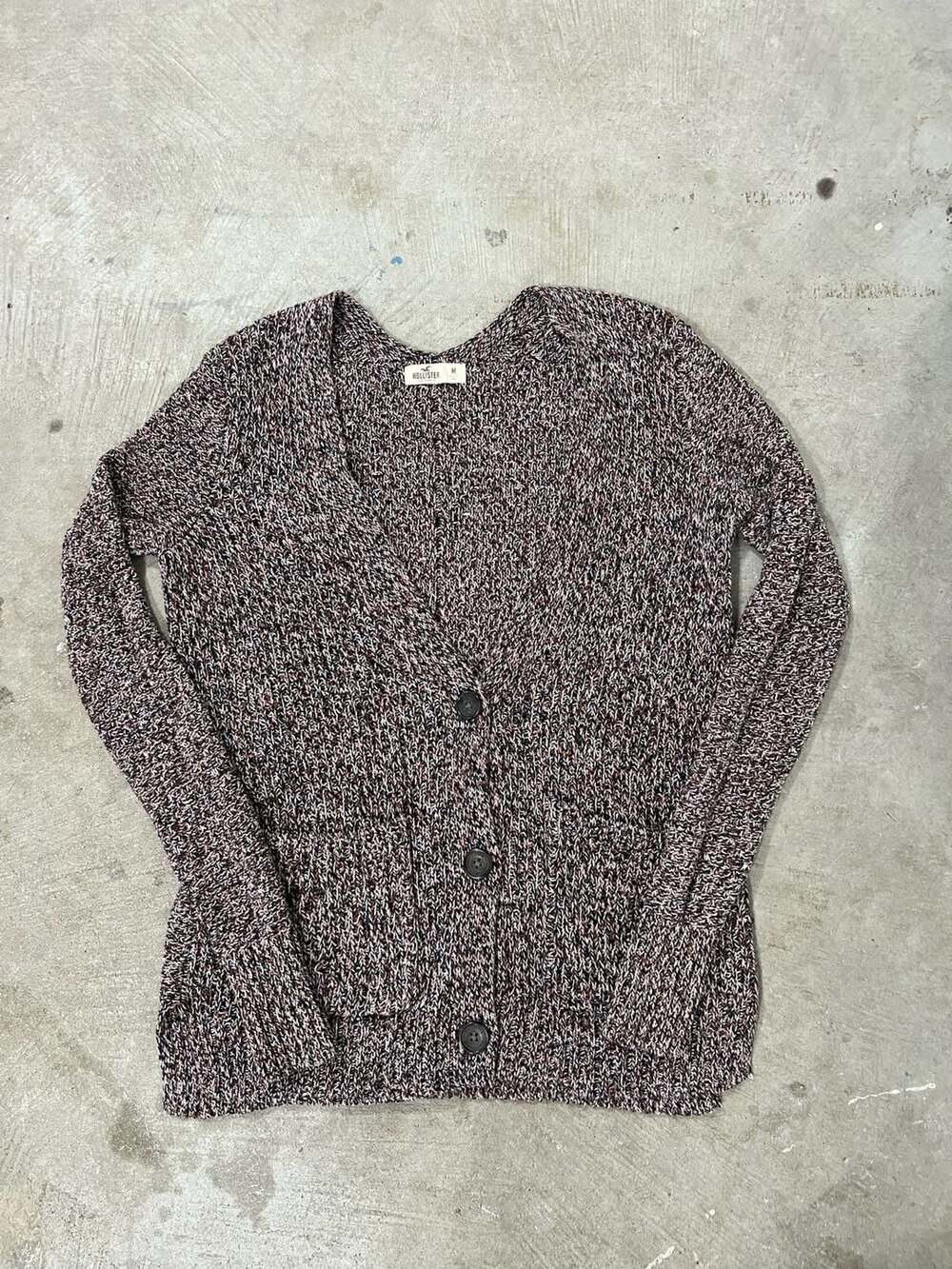 Vintage y2k Hollister Women's V-Neck Marled Knit Button-Front Cardigan M